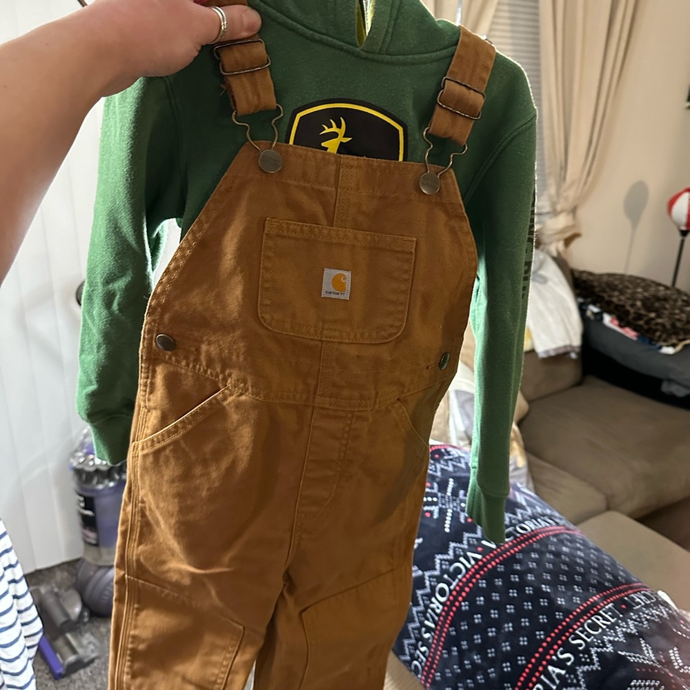 Boys carhartt overalls and a John dear hoodie